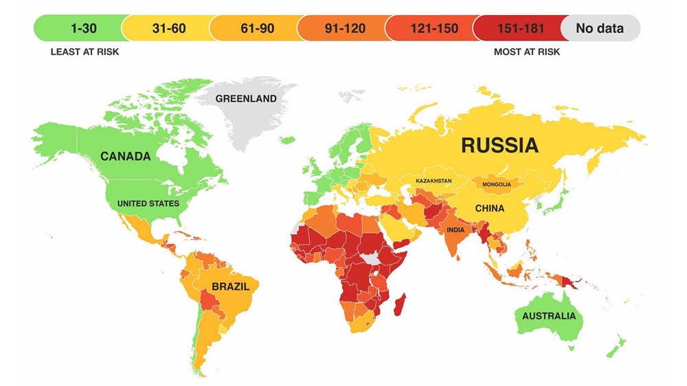 Un mapa que revela los países que tienen más posibilidades de sobrevivir al cambio climático