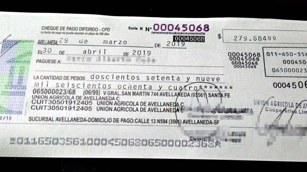 Una de las cooperativas más importantes del país denunció que circulan cheques falsos a su nombre