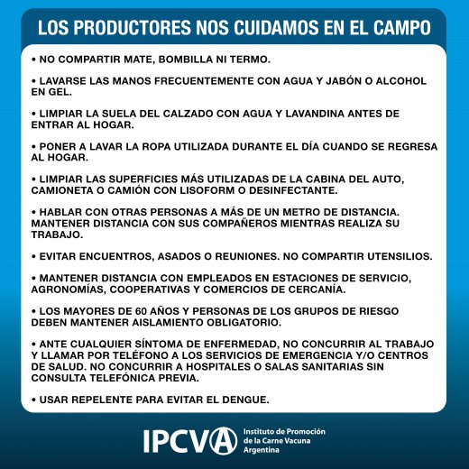 IPCVA: Consejos para la prevención sanitaria