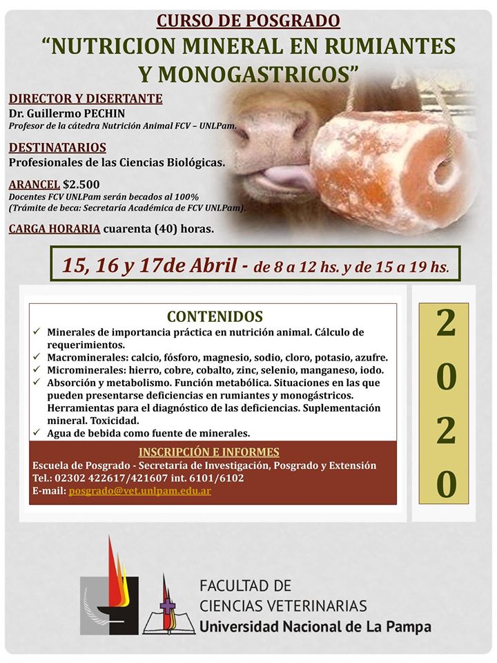 Postagrado: Nutrición mineral en Rumiantes y Monogástricos - De Frente al Campo Postagrado: Nutrición mineral en Rumiantes y Monogástricos - De Frente al Campo