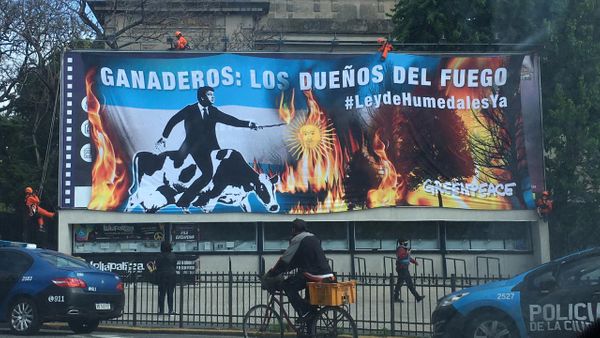 Greenpeace vuelve a intervenir en el predio de la Sociedad Rural en protesta por los incendios