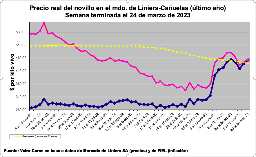 El precio real del novillo de consumo superó la media anual