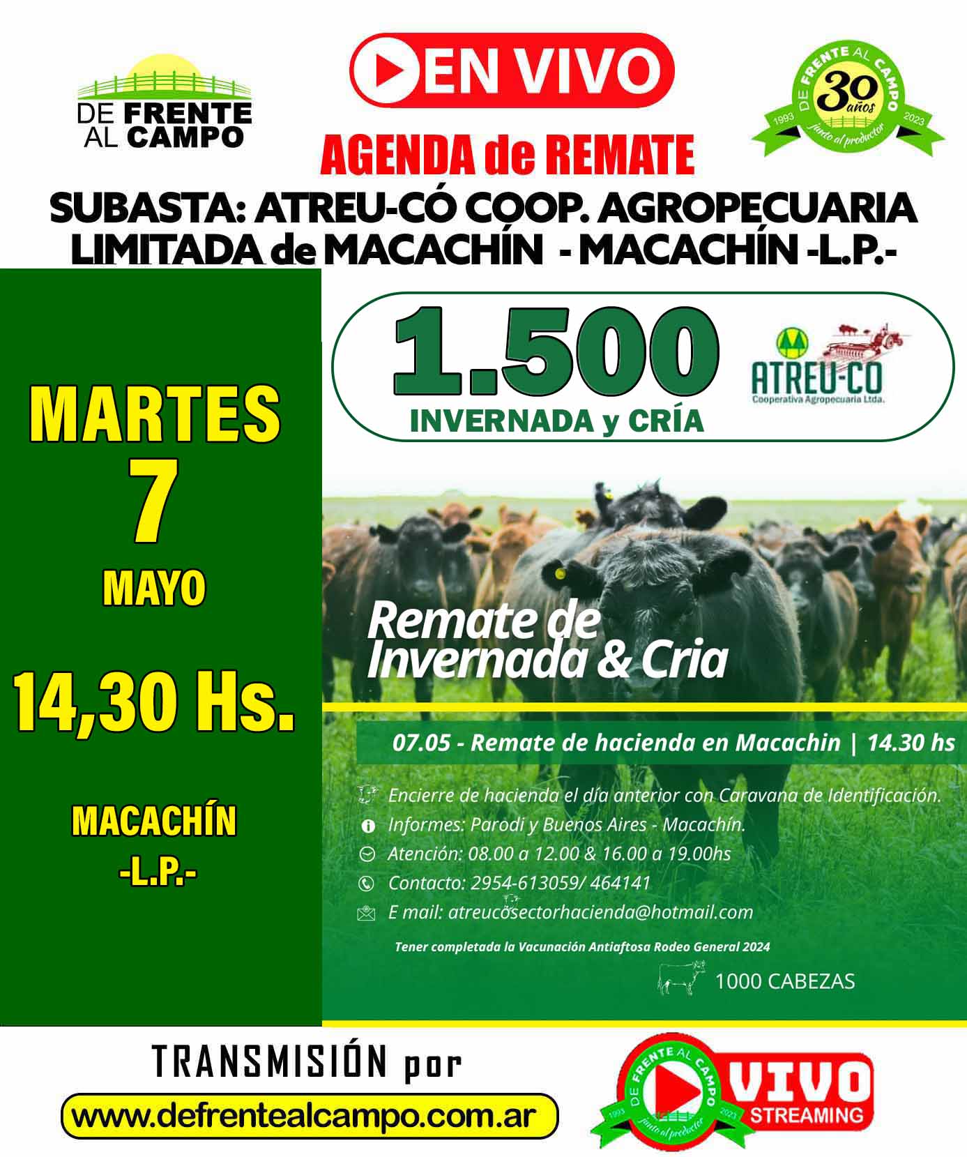 ATREU-CO | Macachín – La Pampa | Próximo Remate Feria el martes 07 de mayo del 2024