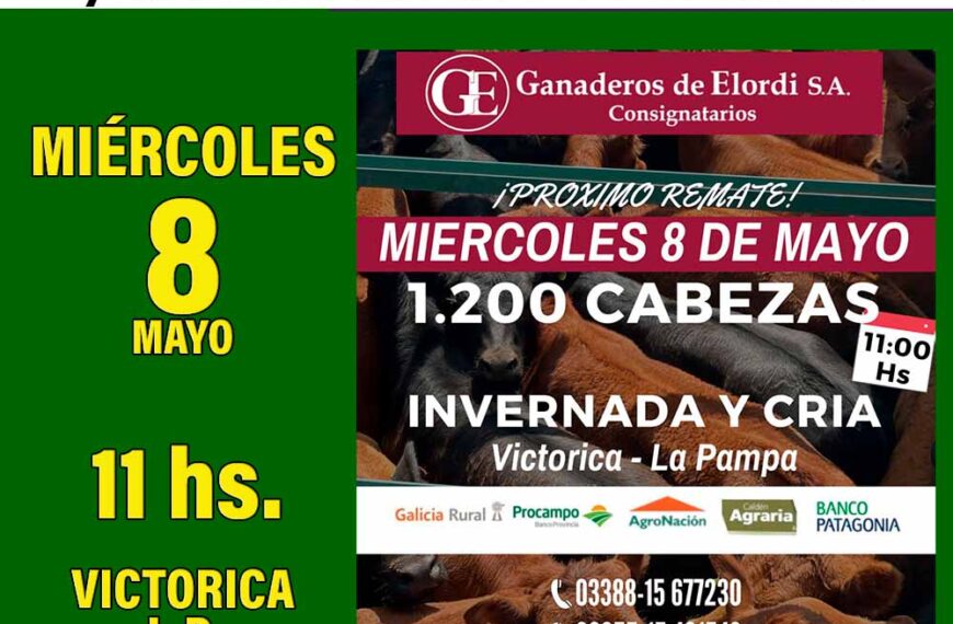 Ganaderos de Elordi S.A.y Sociedad Victorica S.R.L. | Victorica – La Pampa | Próximo Remate Feria el Miércoles 08 de mayo del 2024