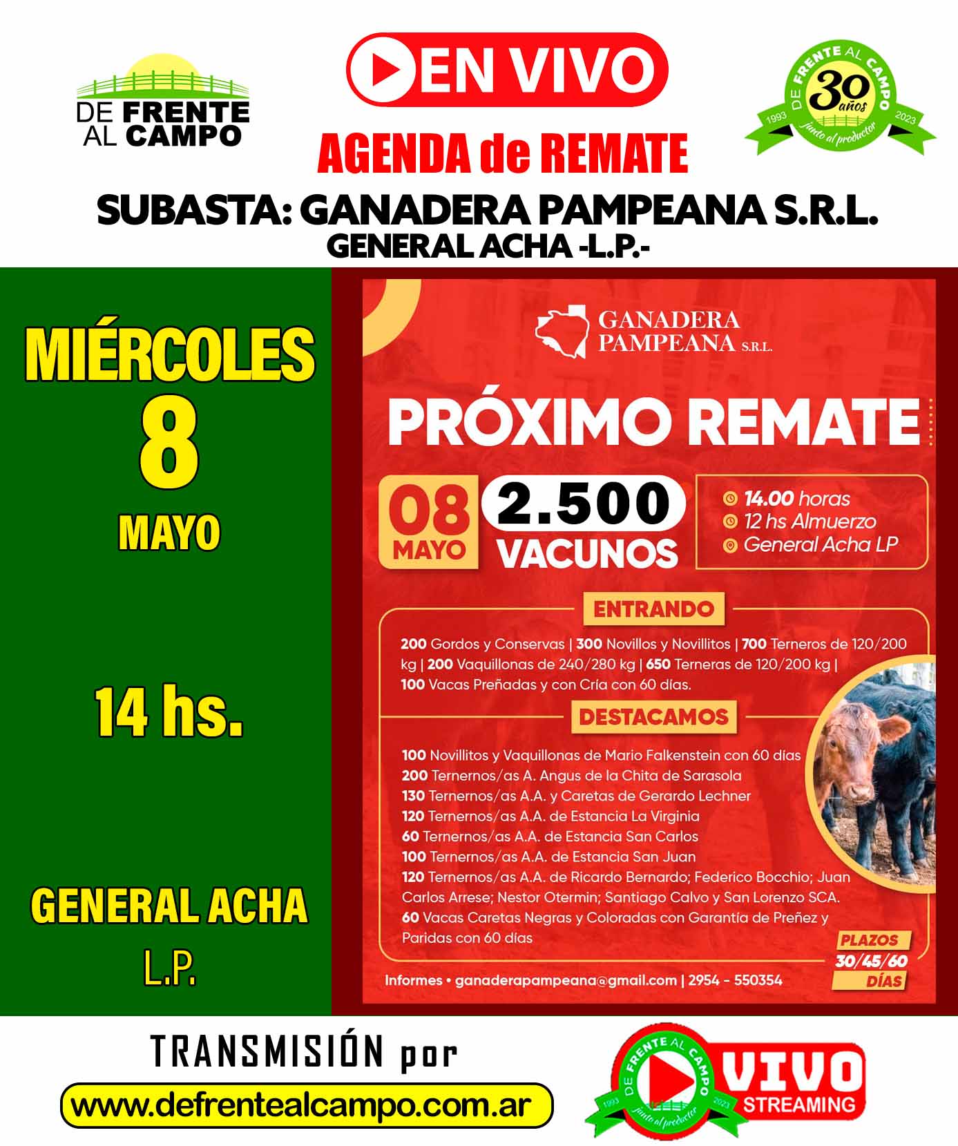 Ganadera Pampeana SRL | General Acha – La Pampa | Próximo Remate Feria el miércoles 08 de mayo del 2024