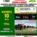 Sociedad Cooperativa Agrícola Ganadera Ltda. | General San Martín – La Pampa | Próximo Remate Feria el viernes 10 de mayo del 2024