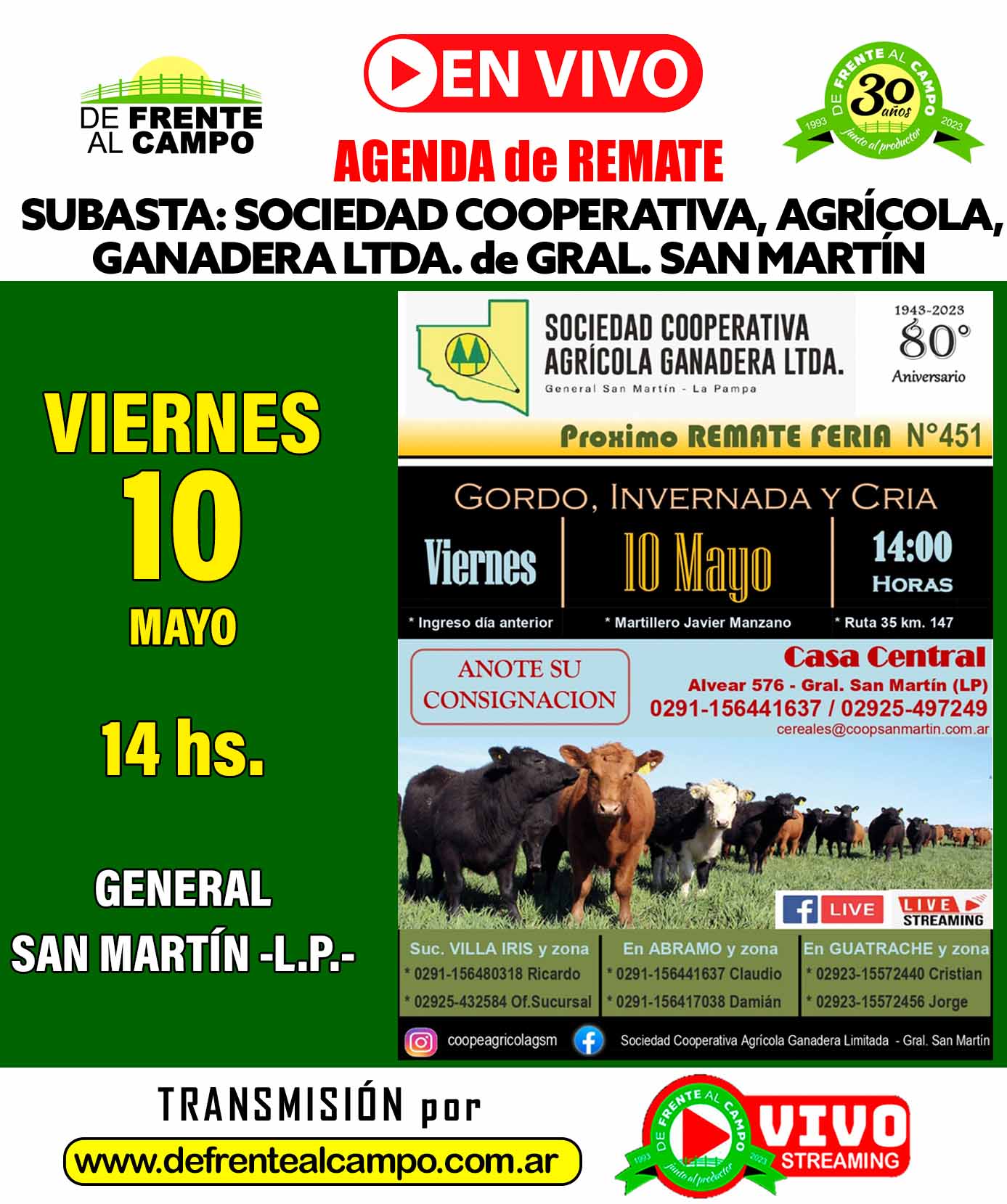 Sociedad Cooperativa Agrícola Ganadera Ltda. | General San Martín – La Pampa | Próximo Remate Feria el viernes 10 de mayo del 2024