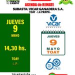 Vicar Ganadera S.A. | Toay – La Pampa | Próximo Remate Feria el jueves 09 de mayo del 2024