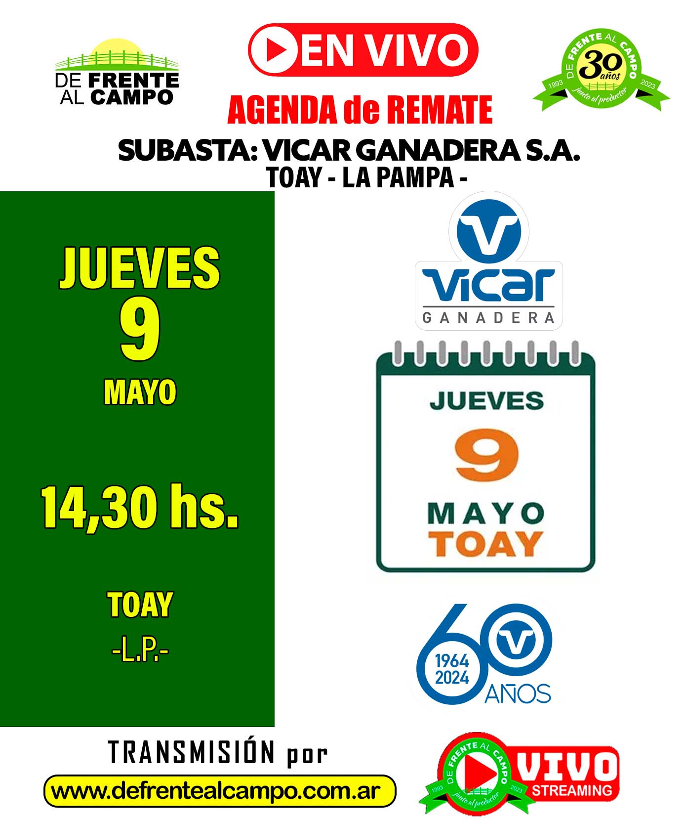 Vicar Ganadera S.A. | Toay – La Pampa | Próximo Remate Feria el jueves 09 de mayo del 2024