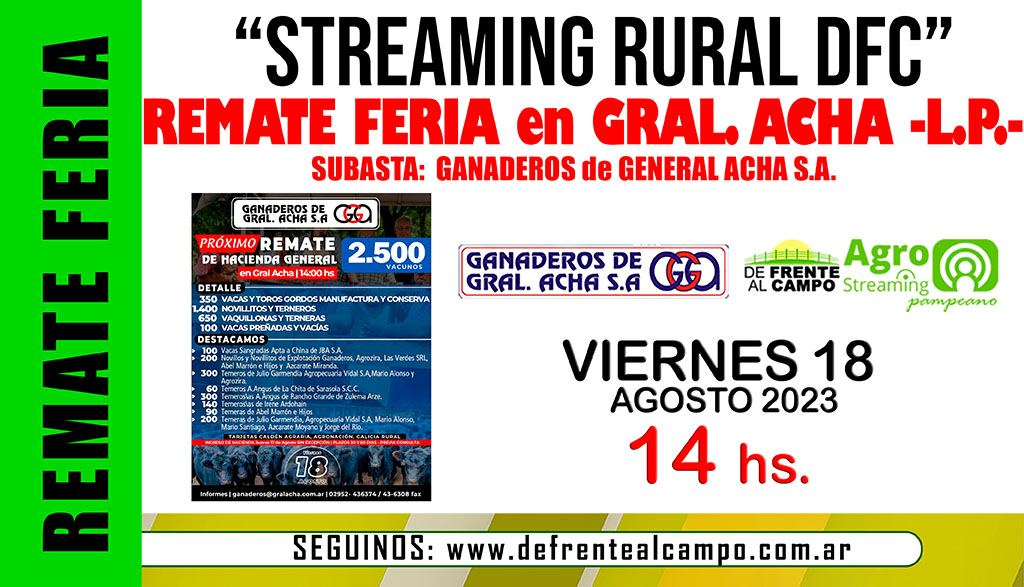 En Directo: Remate de Ganaderos de General Acha S.A. -Vié. 18/08/23-