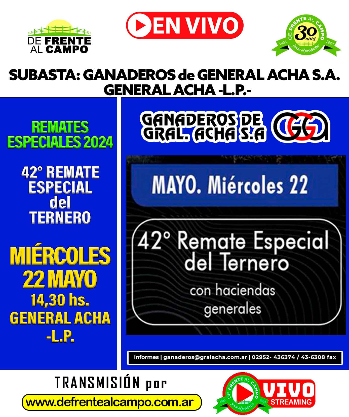 Ganaderos de General Acha S.A. | General Acha – La Pampa | Próximo Remate Feria el miércoles 22 de mayo del 2024