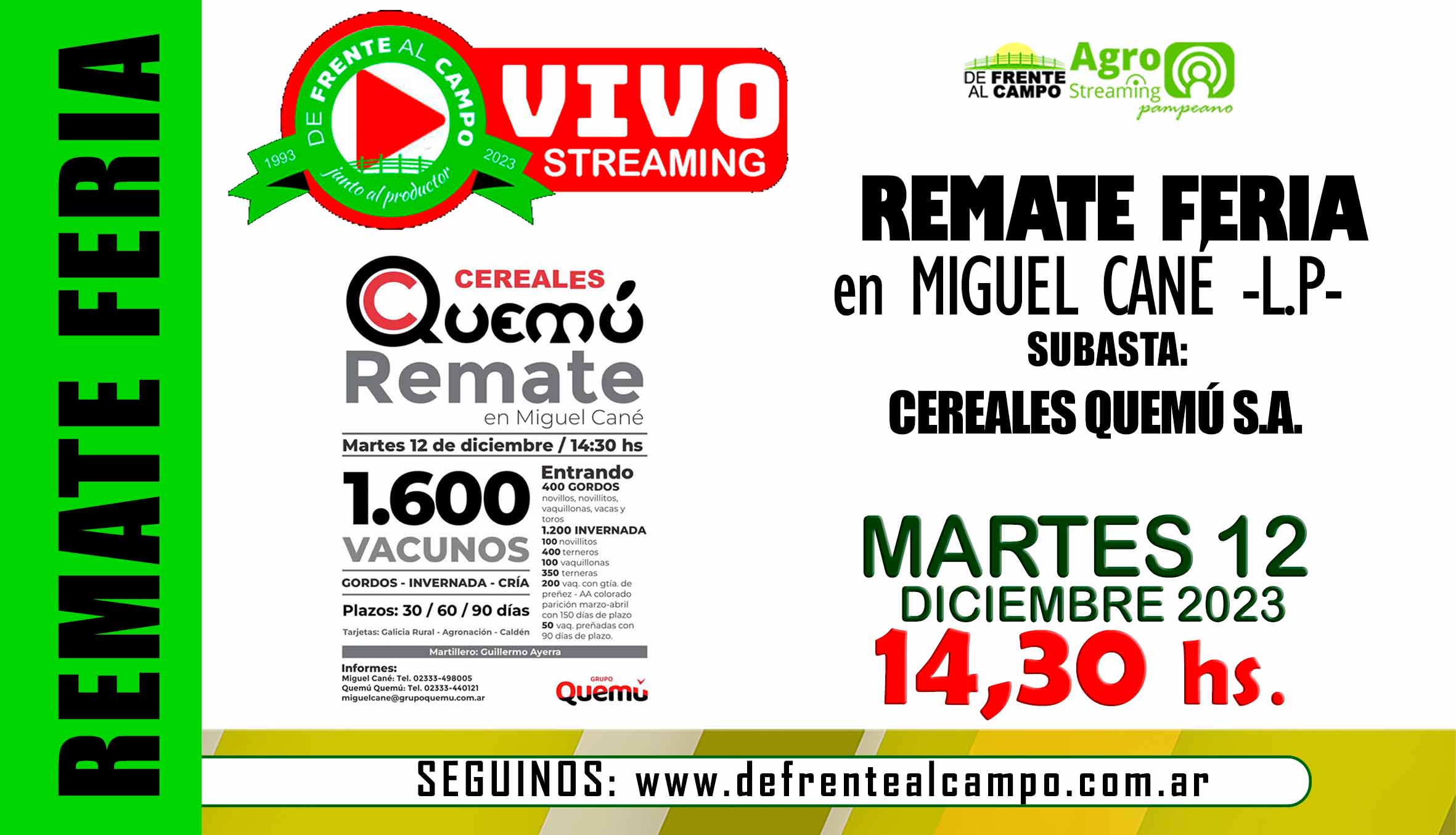 Remate Feria de Cereales Quemu S.A. – Miguel Cané -L.P. | 26-12-2023