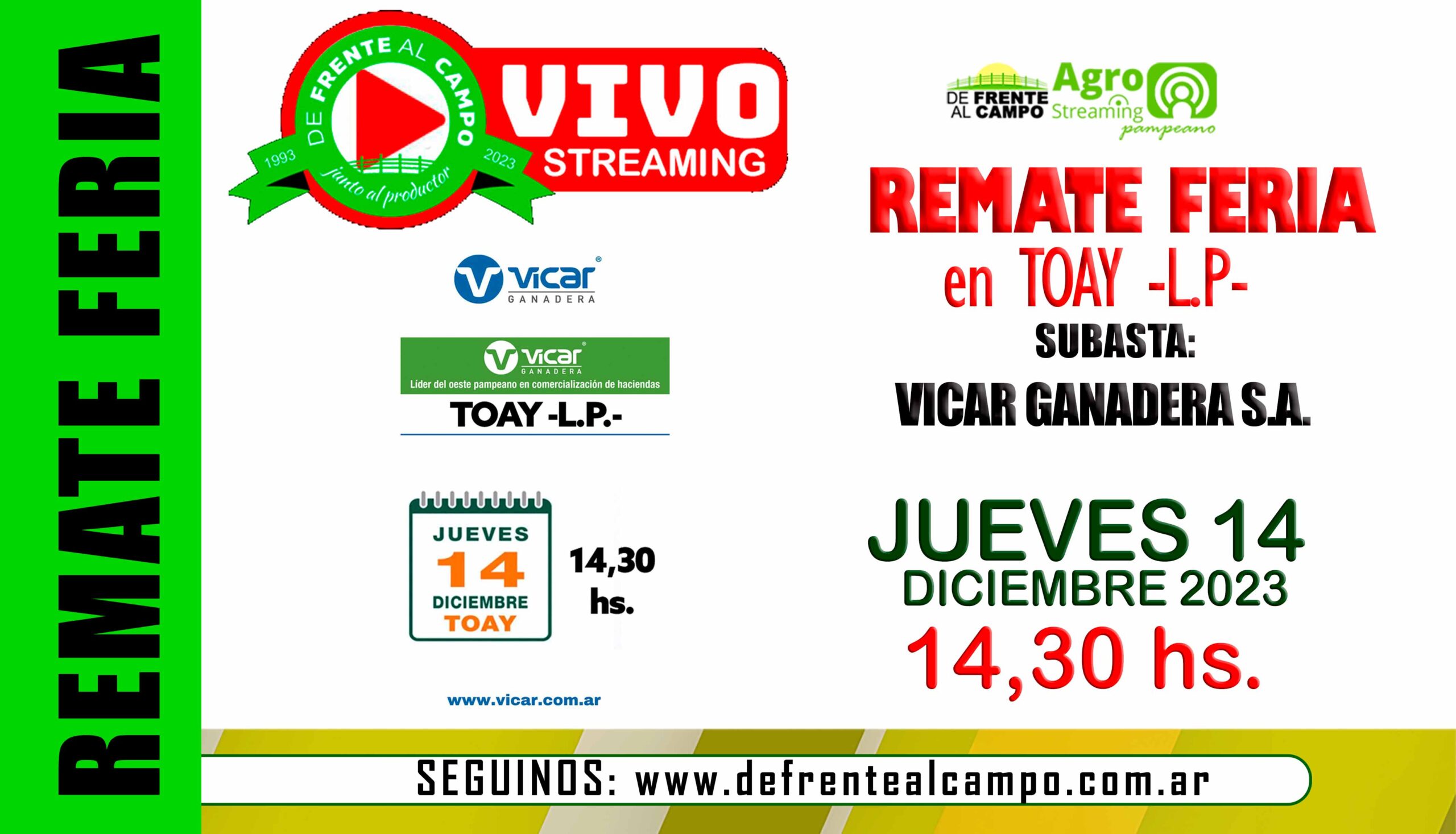 Remate Feria de Vicar Ganadera S.A. – Toay -L.P. |  14-12-2023