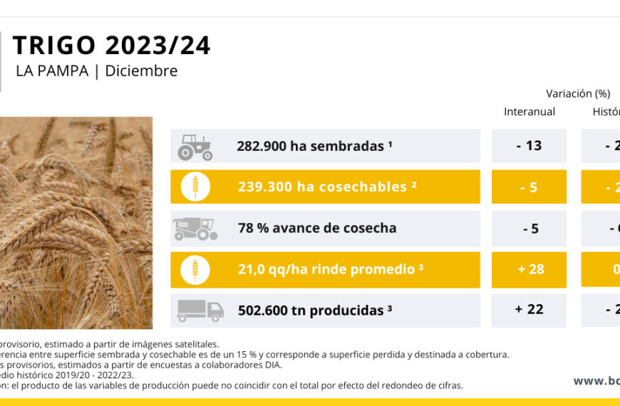La Pampa: Se estima un aumento interanual del 22 % en la producción de trigo