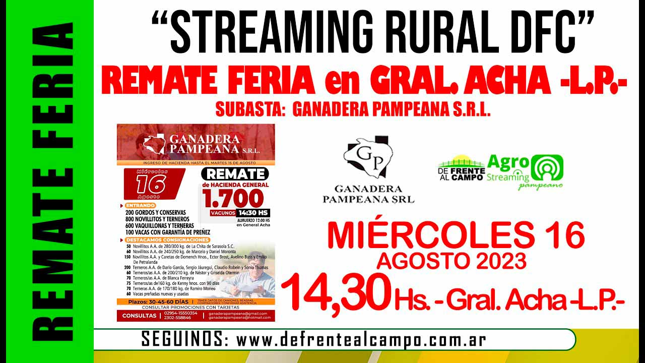 Remate Feria de Ganadera Pampeana S.R.L. – General Acha -L.P. | 16-08-2023