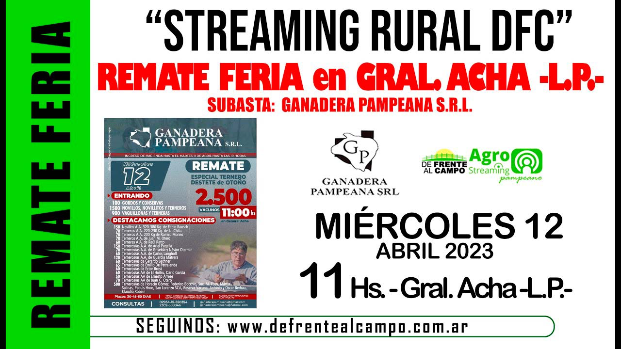 Remate Feria de Ganadera Pampeana S.R.L. – General Acha -L.P. | 12-04-2023