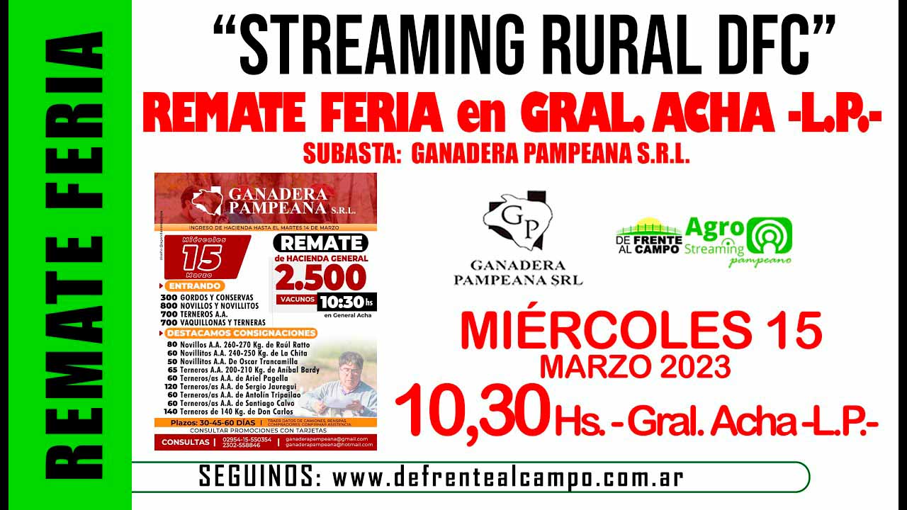 Remate Feria de Ganadera Pampeana S.R.L. – General Acha -L.P. | 15-03-2023