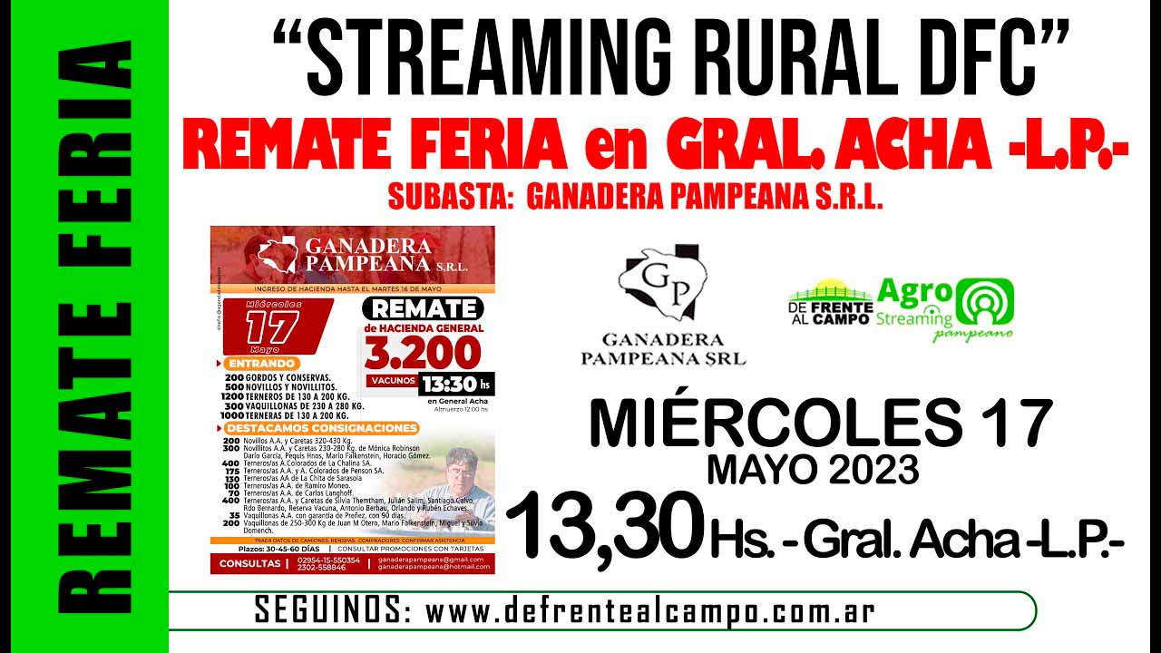 Remate Feria de Ganadera Pampeana S.R.L. – General Acha -L.P. | 17-05-2023