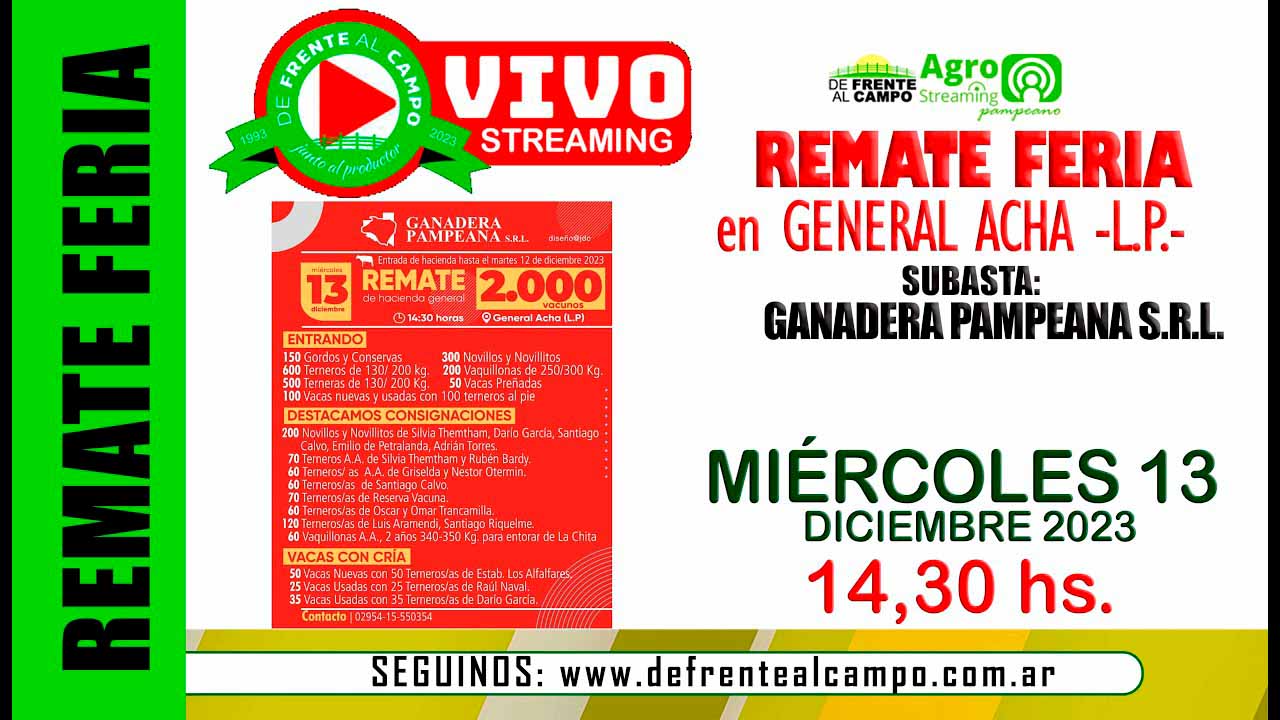 Remate Feria de Ganadera Pampeana S.R.L. – General Acha -L.P. | 13-12-2023