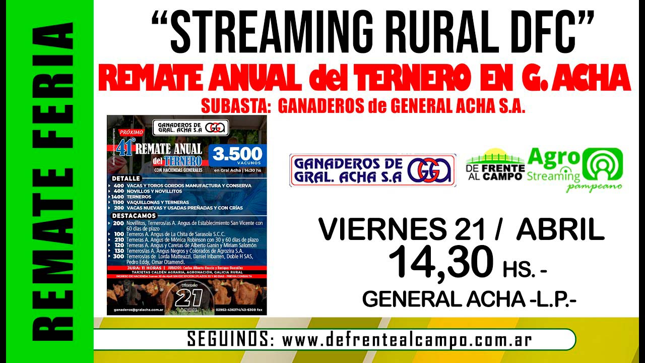 Remate Feria de Ganaderos de General Acha S.A. – Gral. Acha L.P. | 21-04-2023