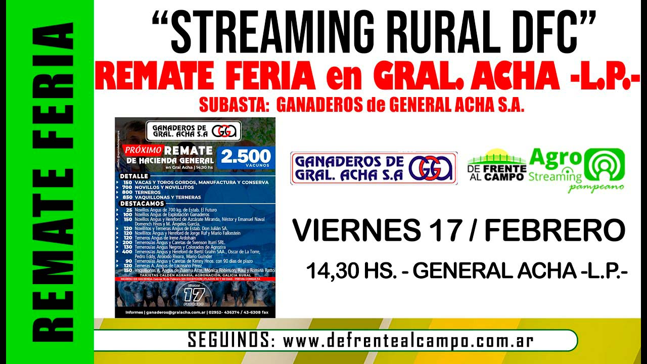 Remate Feria de Ganaderos de General Acha S.A. – Gral. Acha L.P. | 17-02-2023