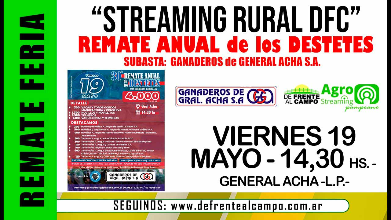 Remate Feria de Ganaderos de General Acha S.A. – Gral. Acha L.P. | 19-05-2023