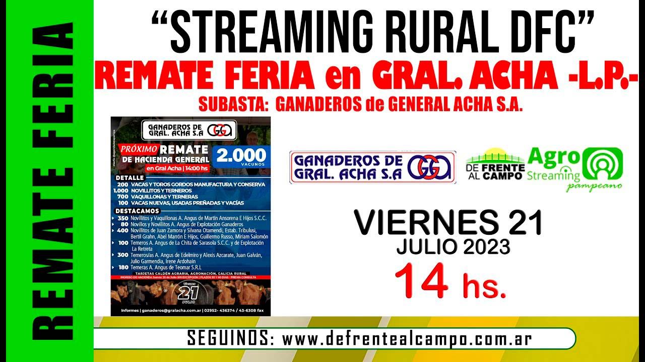 Remate Feria de Ganaderos de General Acha S.A. – Gral. Acha L.P. | 21-07-2023