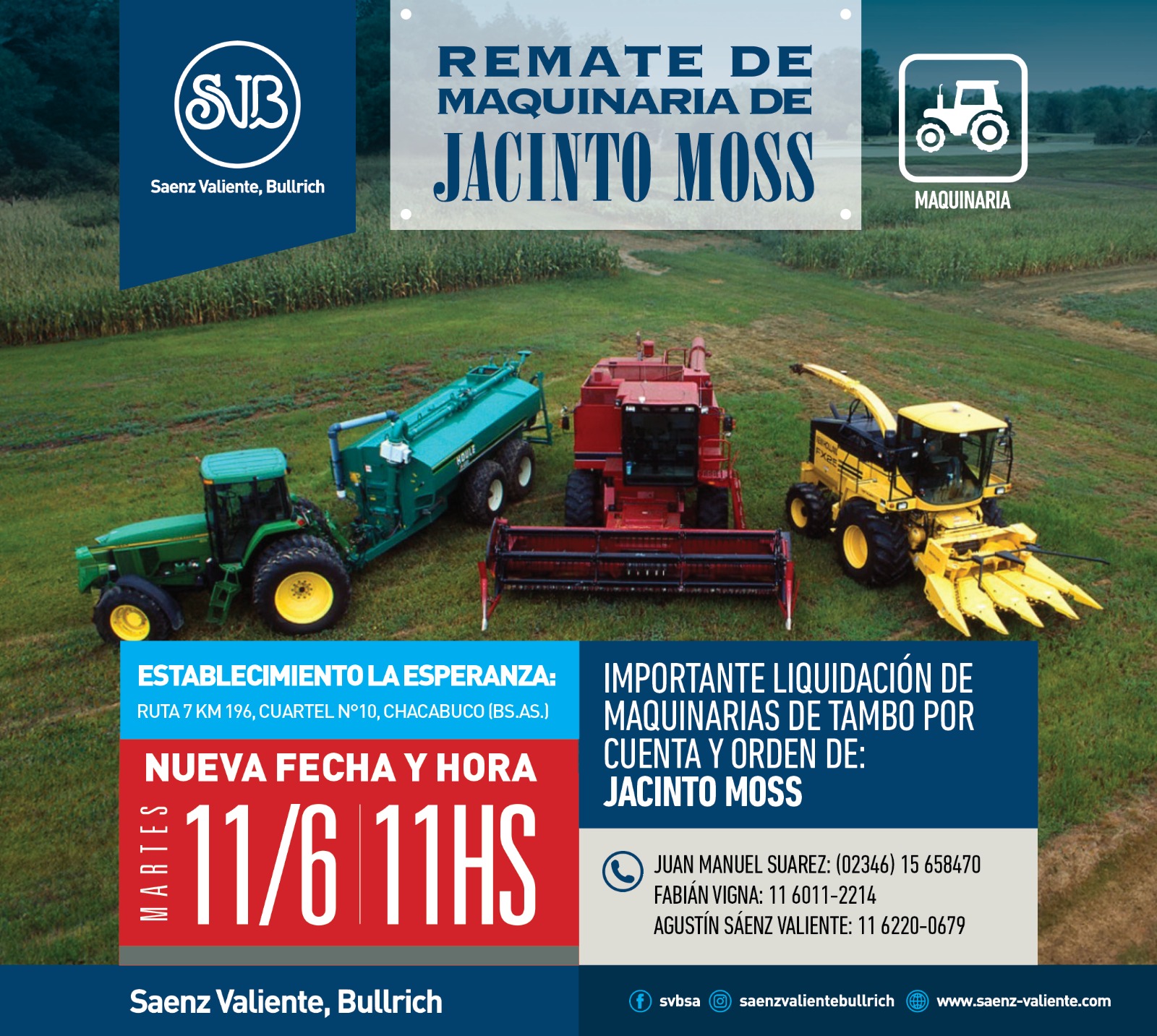 Remate de maquinarias de Saenz Valiente | Chacabuco, Bs As | Próximo Remate Feria el martes 11 de Junio 2024