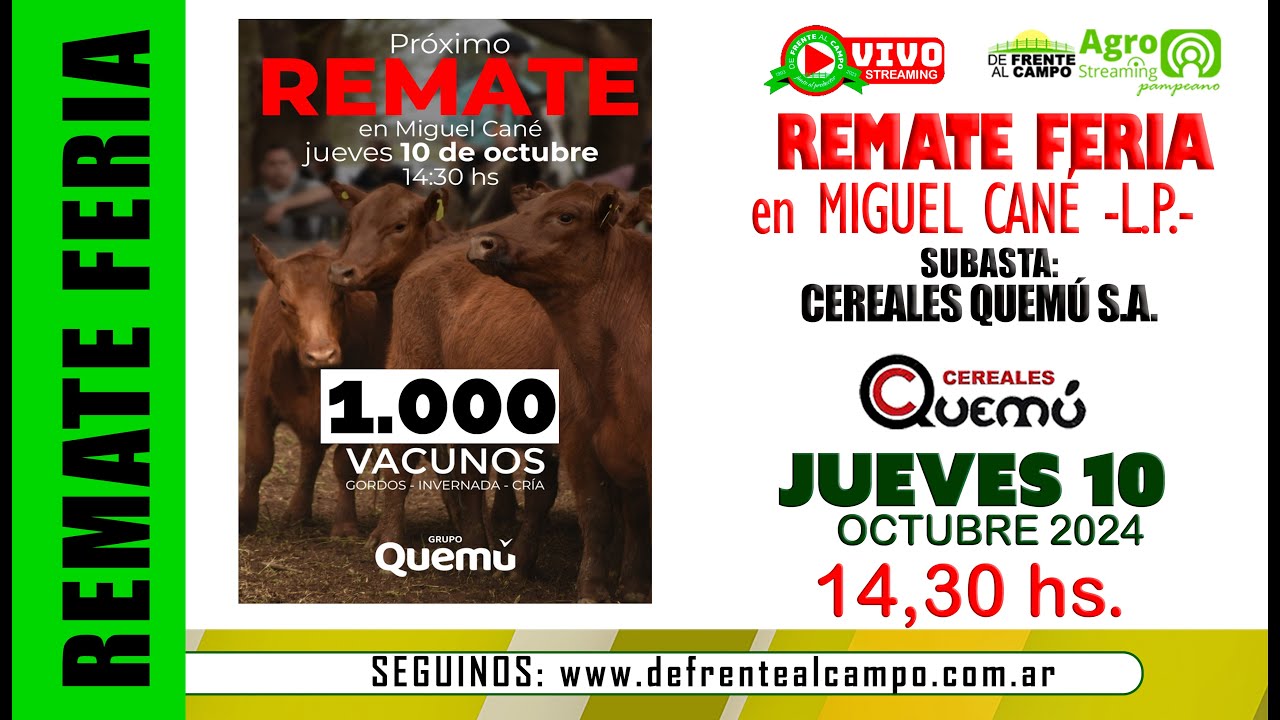 Remate de Cereales Quemu S.A. | Miguel Cané – La Pampa | 10/10/2024