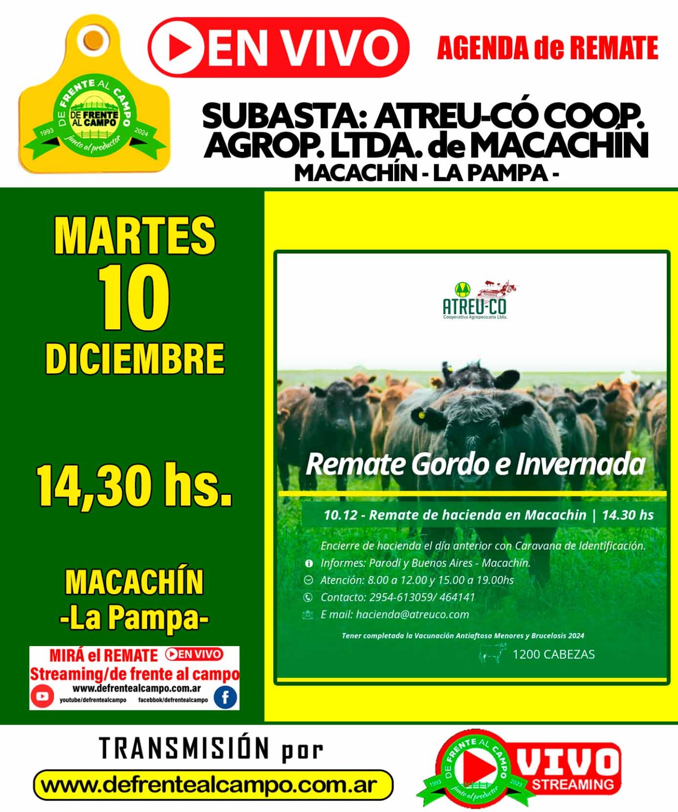Atreu-Có Coop. Agrop. Ltda. | Macachín, La Pampa | Próximo Remate Feria el martes 10 de diciembre de 2024
