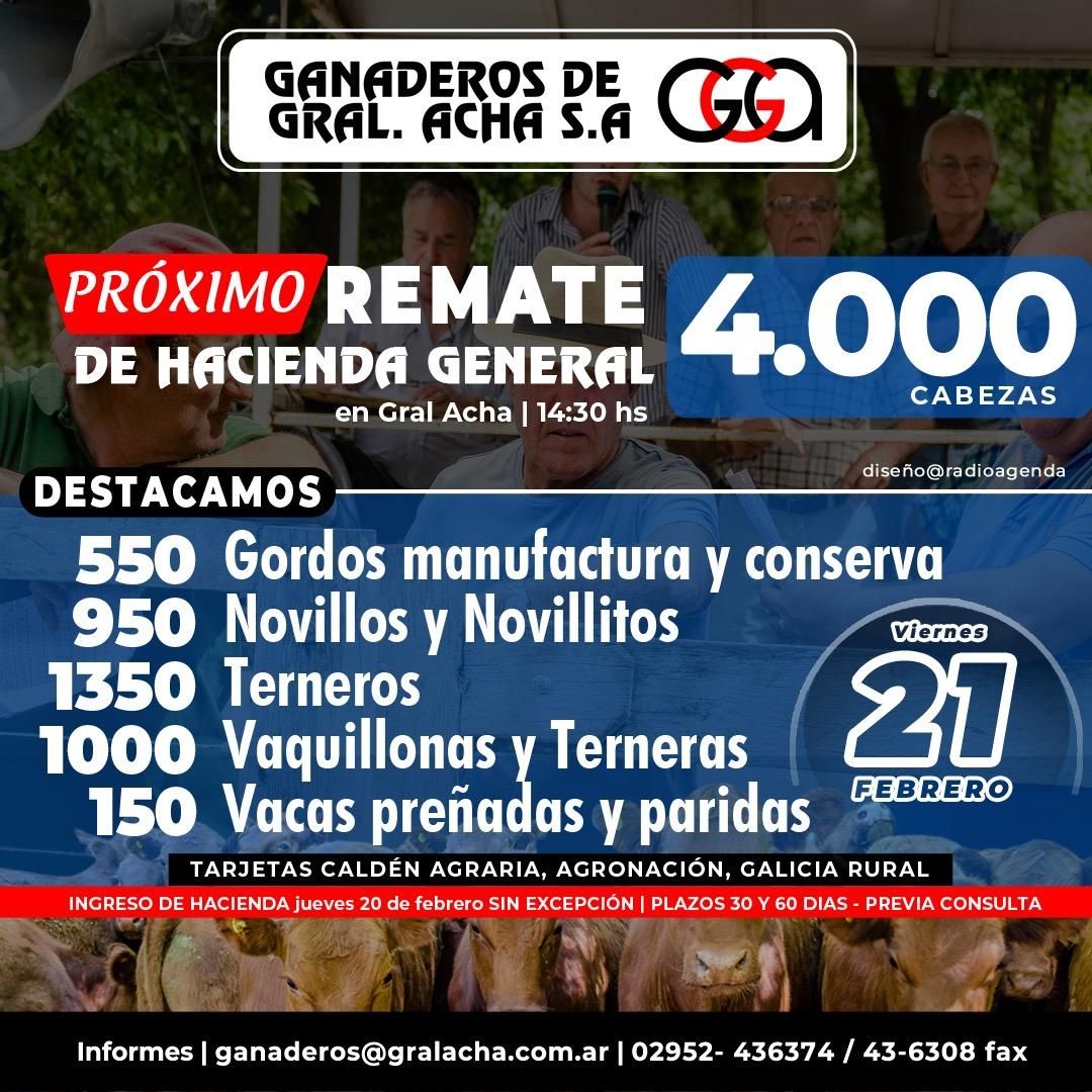 Ganaderos de General Acha S.A. | General Acha | Próximo Remate Feria el viernes 21 de Febrero 2025