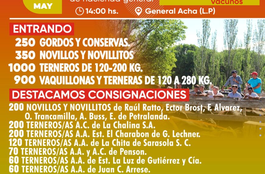 Ganadera Pampeana SRL | General Acha | Próximo Remate Feria el miércoles 14 de mayo de 2025