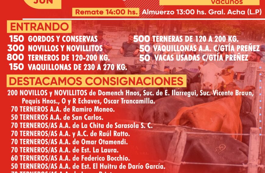 Ganadera Pampeana SRL | General Acha | Próximo Remate Feria el miércoles 11 de junio de 2025