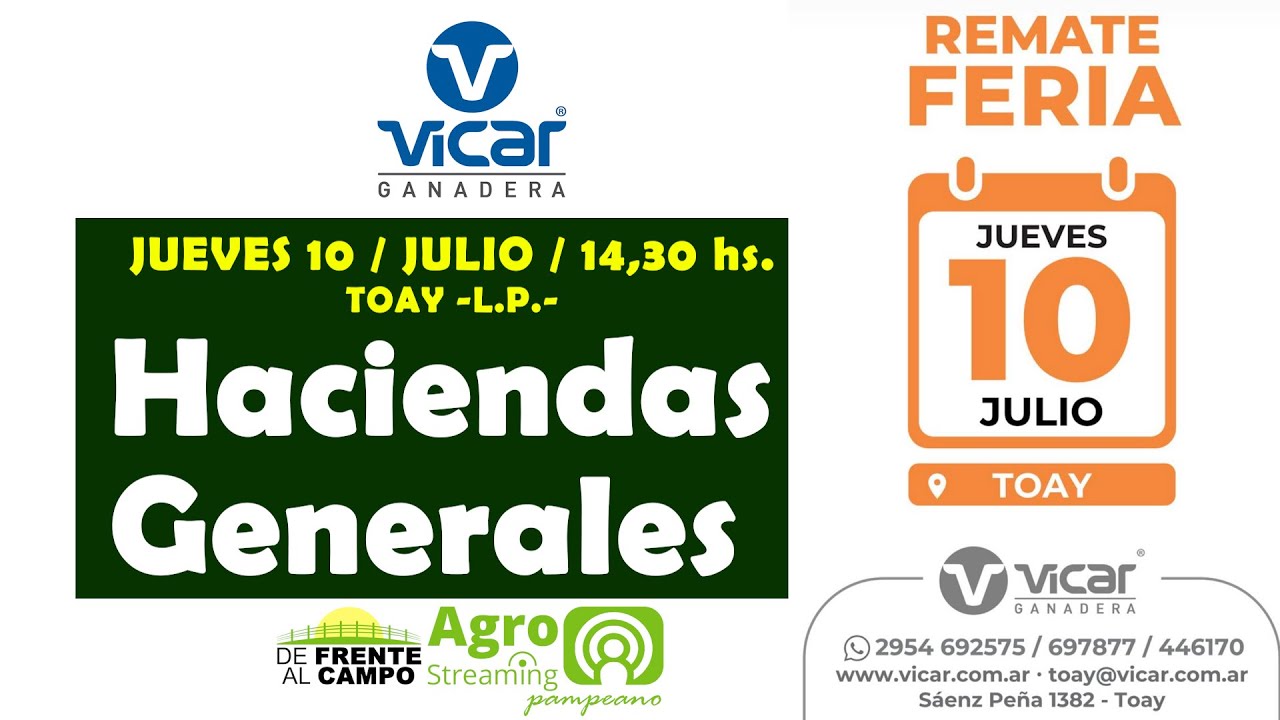 Vicar Ganadera S.A. | Toay | Próximo Remate Feria el jueves 10 de julio de 2025
