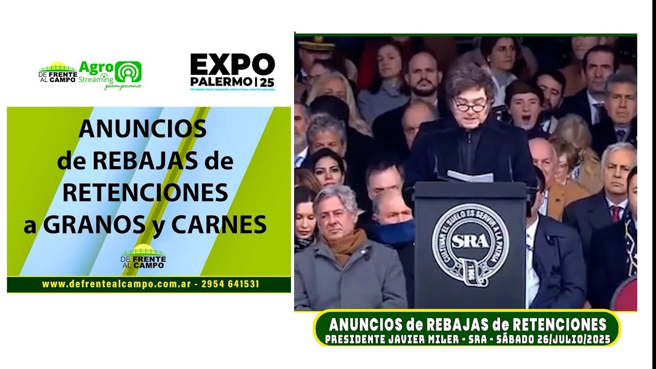 Reducción de retenciones al campo anunciada por Javier Milei en la Exposición Rural