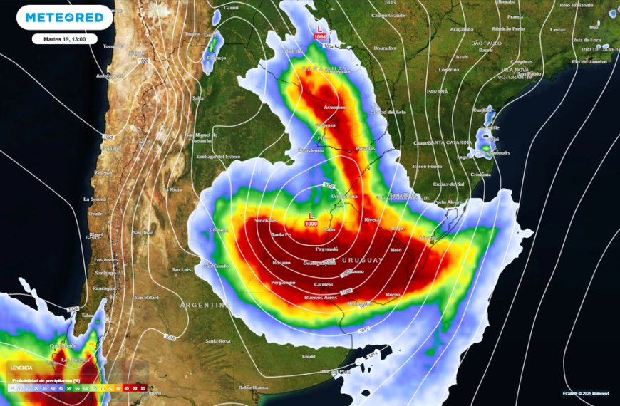 Ciclogénesis en Argentina: lluvias de hasta 100 mm entre el martes 19 y miércoles 20