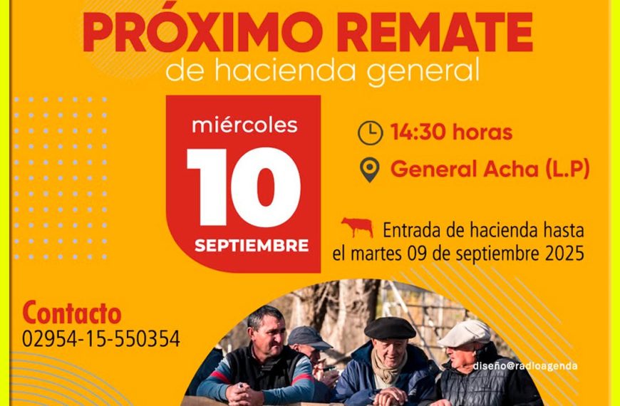 Remate feria Ganadera Pampeana en General Acha el 10 septiembre 2025 con hacienda general.