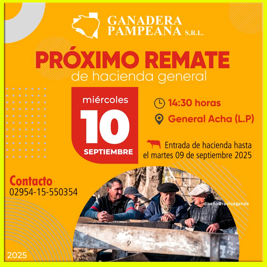 Remate feria Ganadera Pampeana en General Acha el 10 septiembre 2025 con hacienda general.