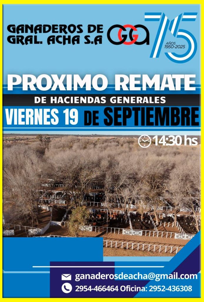 Remate feria Gral Acha 19 septiembre 2025 con Ganaderos de General Acha S.A. en La Pampa