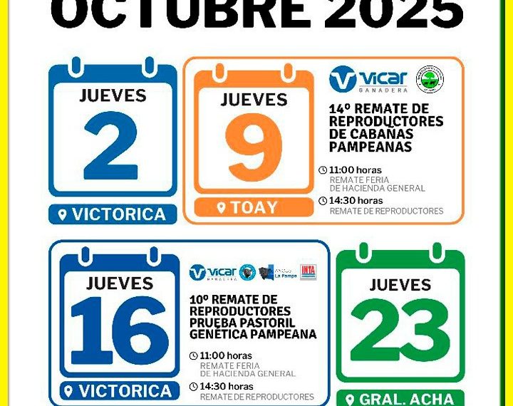 Remate feria Vicar Ganadera en General Acha el 23 de octubre de 2025, transmisión online y presencial