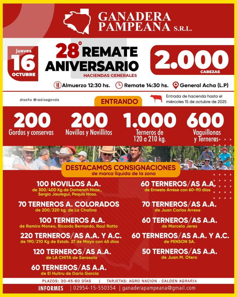 Remate feria Ganadera Pampeana 2.000 cabezas en General Acha 16-10-2025