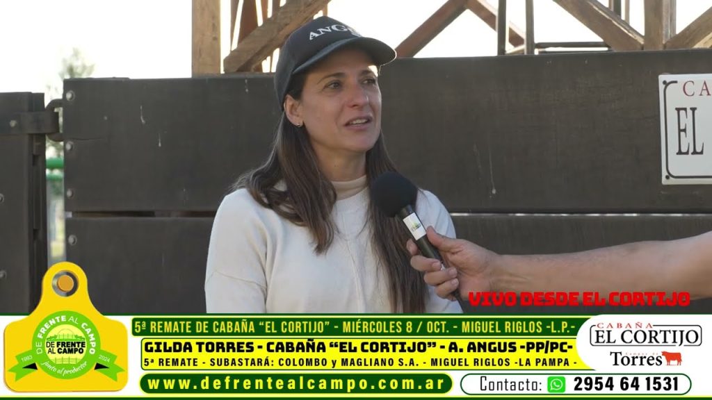 Gilda Torres 5to remate Cabaña El Cortijo, Campos de Torres junto a periodista de De Frente al Campo en Miguel Riglos, La Pampa.