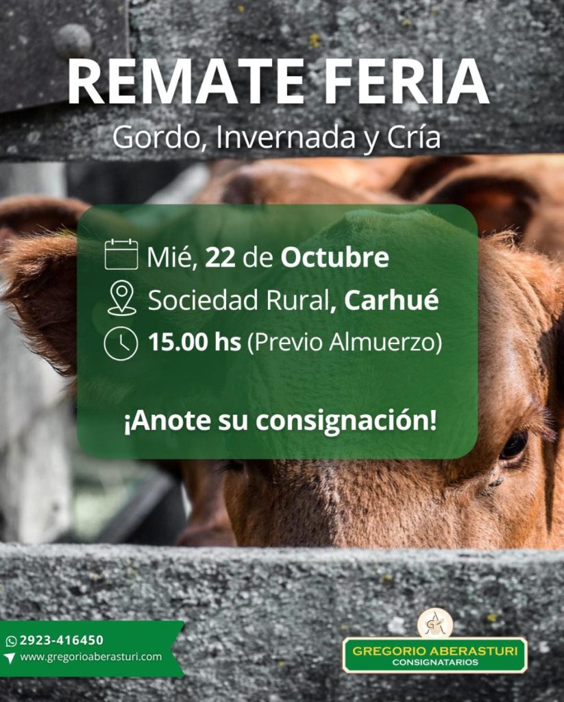 Remate feria Gregorio Aberasturi en Carhué el 22 de octubre de 2025.
