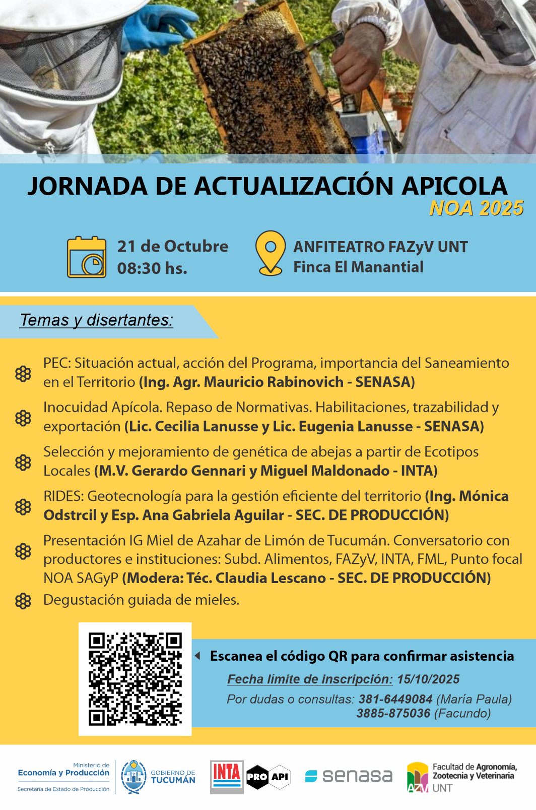 Apicultores observando panal de abejas durante la Jornada de Actualización Apícola NOA 2025 en Tucumán.