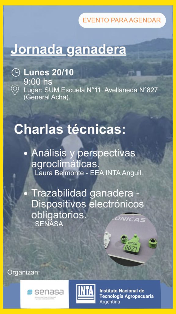 Jornada ganadera en General Acha organizada por INTA y SENASA, 20 de octubre de 2025