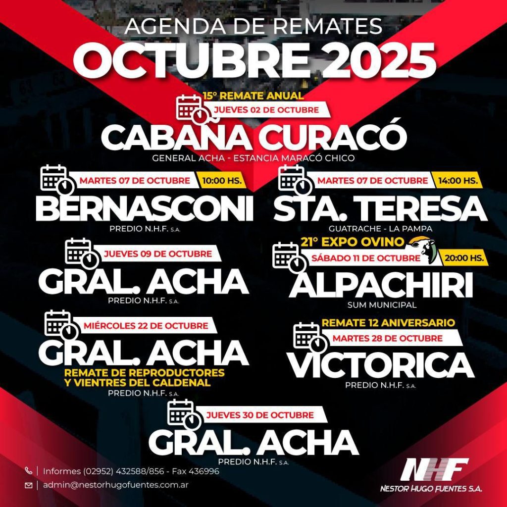 Agenda octubre 2025 - Remate feria Néstor Hugo Fuentes