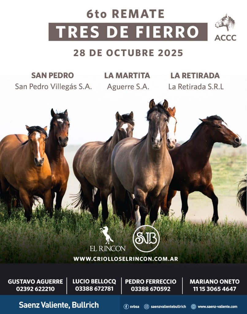 Cartel del 6º remate feria Tres de Fierro 2025 de Saenz Valiente Bullrich en Buenos Aires.
