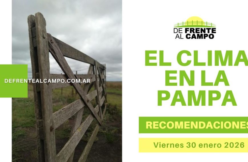 Pronóstico del tiempo La Pampa hoy con portón rural y cielo nublado en una imagen informativa sobre el clima y recomendaciones del viernes 30 de enero de 2026.