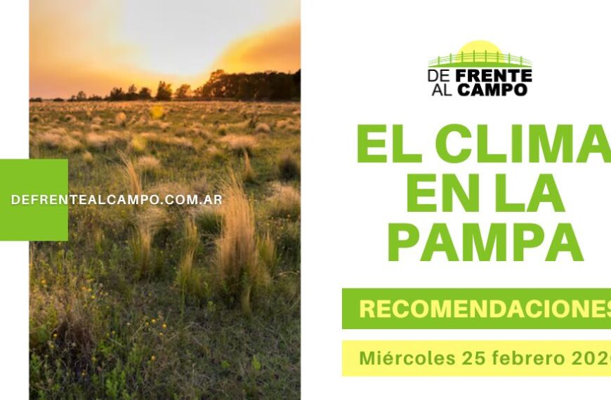 Pronóstico del tiempo en La Pampa con paisaje rural y anuncio del clima miércoles 25 febrero 2026