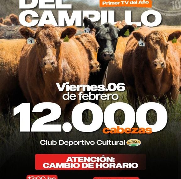 Remate feria Alfredo S. Mondino en Del Campillo con 12.000 cabezas el 6 de febrero de 2026.